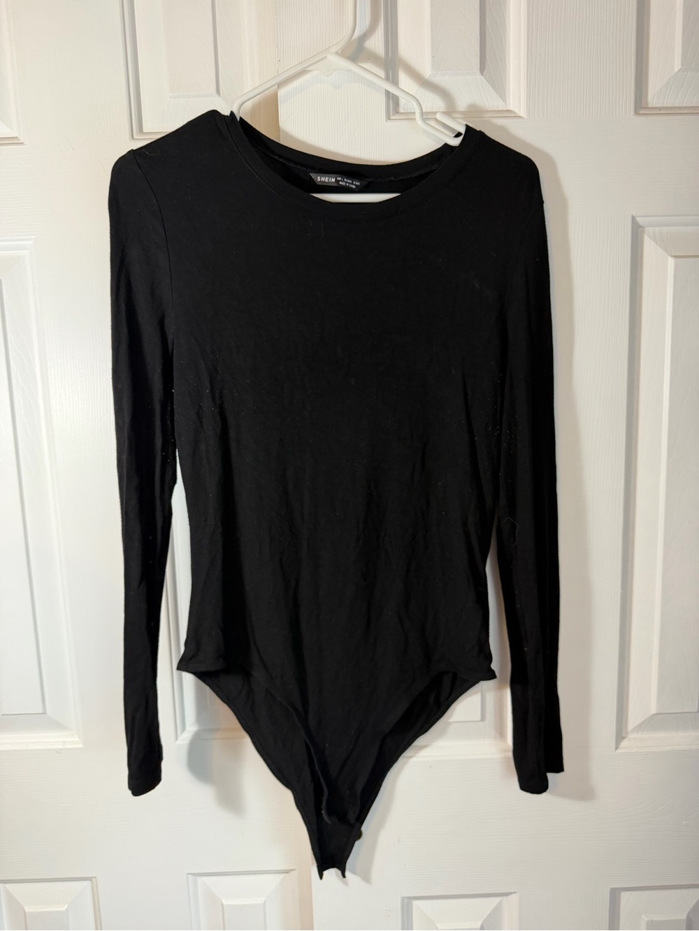 SHEIN Black Long-Sleeve Crewneck Bodysuit